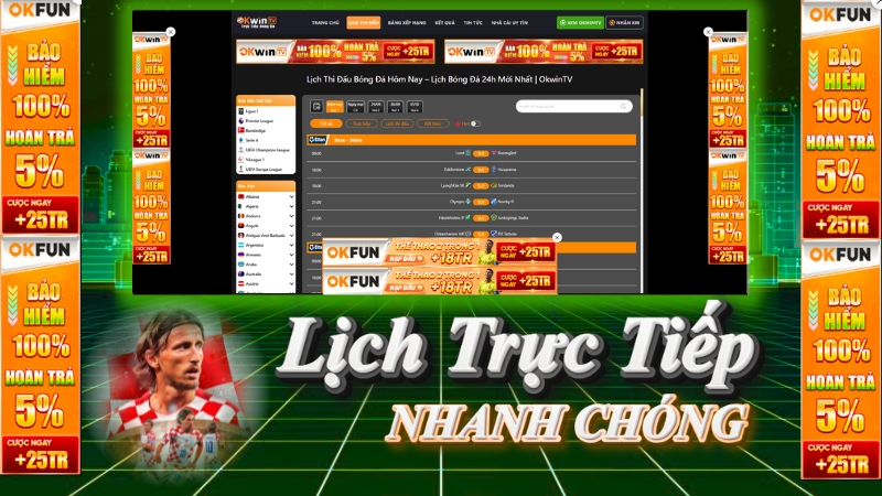 okwintv Lịch trực tiếp bóng đá hôm nay mới nhất Full HD trên OkwinTV