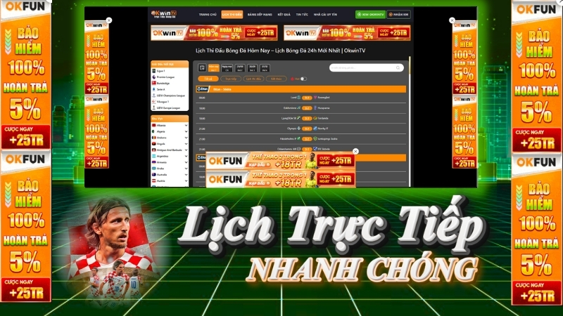 OKWINTV lịch thi đấu bóng đá hôm nay mới nhất